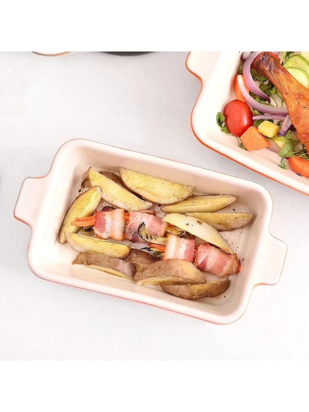 4 Set Orange Ceramic Casserole Dishes for Oven Ceramic Baking Deep Dishes Set